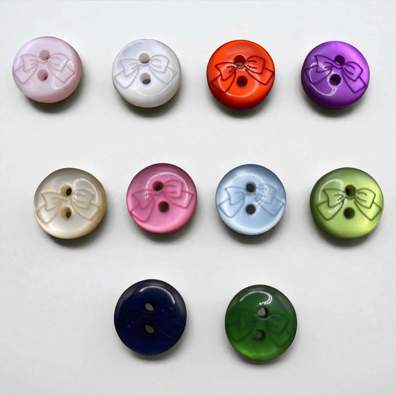 Baby Buttons with Bow Design, 11mm, 2-Hole, Pack of 12, 10 Colours Available (Baby Blue)
