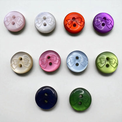 Baby Buttons with Bow Design, 11mm, 2-Hole, Pack of 12, 10 Colours Available (Baby Blue)
