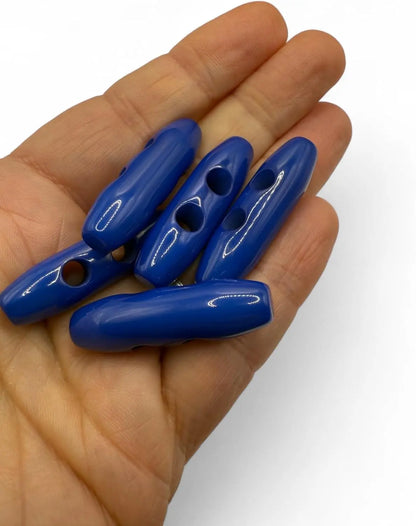 Plastic Toggle Buttons, 38mm, 2-Hole, Navy Blue, Pack of 6