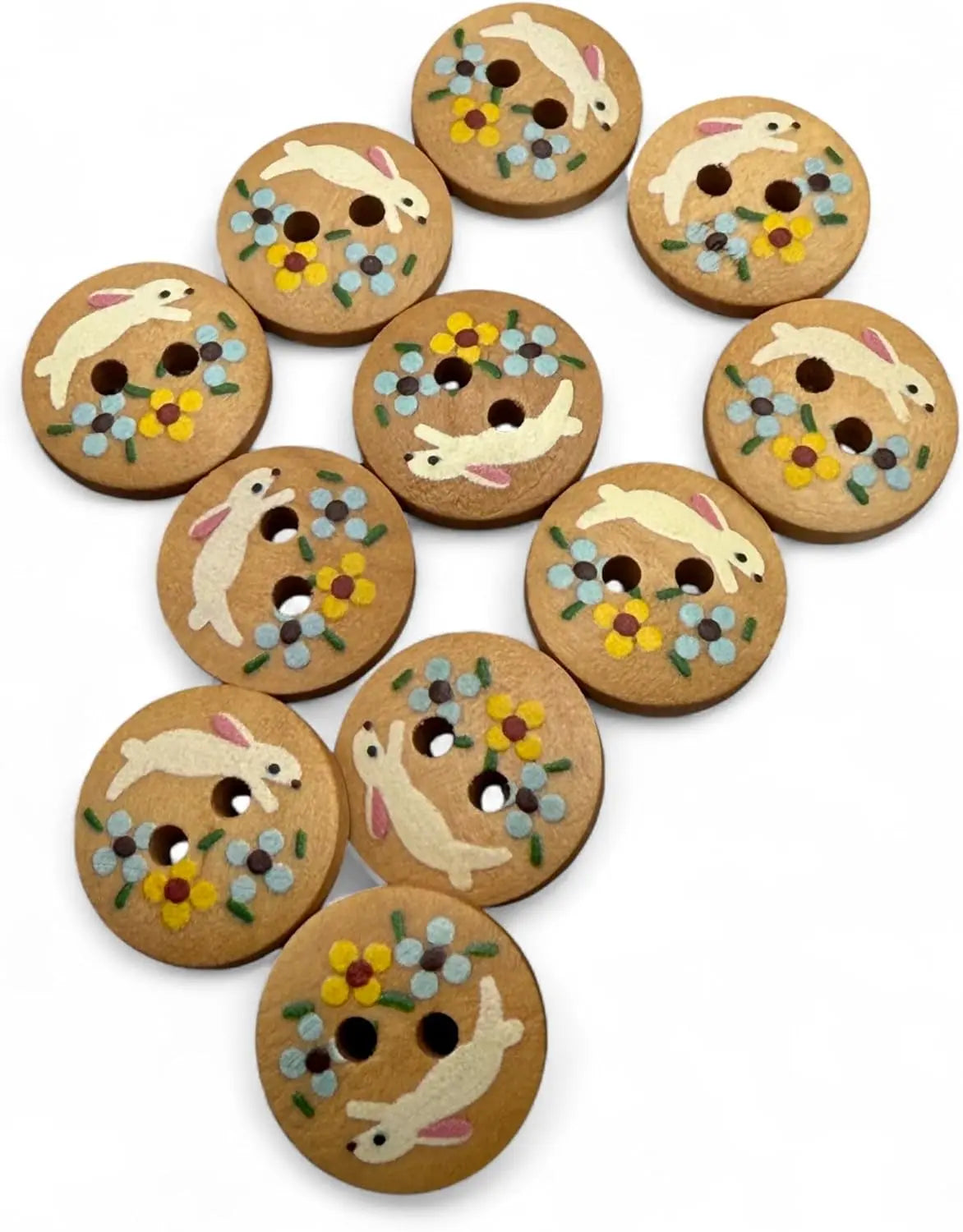 Wooden Rabbit Design Buttons, 15mm Natural Color, Children's Craft Pack, 10 Pieces