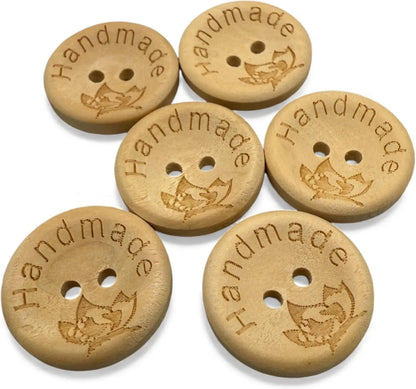 Natural Wooden Buttons, 20mm Diameter, Handmade Engraved Design, Pack of 10, Round Shape, Decorative Craft Accessories