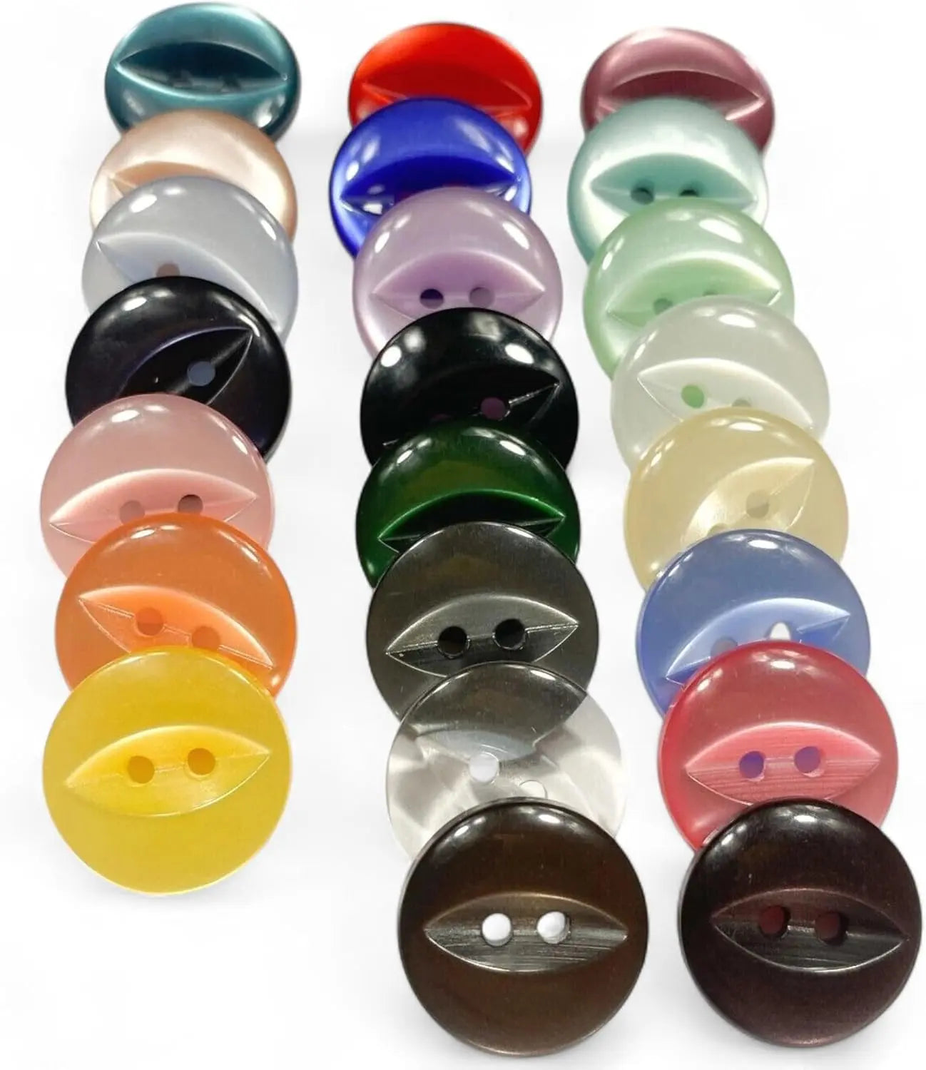 Fisheye Sewing Buttons, 11mm 14mm 16mm, 3 Sizes, Pack of 12, Multi-Colour (01 White, 11mm)