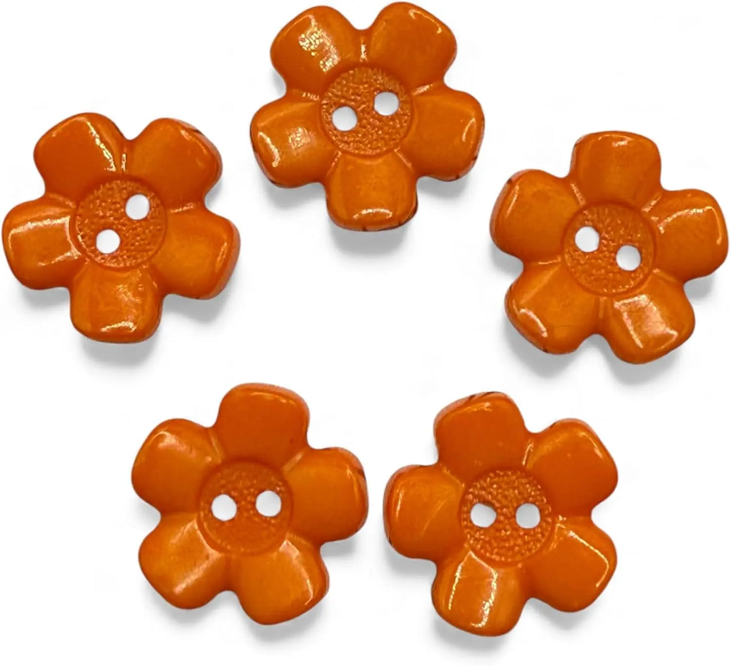 Decorative Acrylic Flower Buttons, 20mm, Orange, 2-Hole Design, Pack of 10