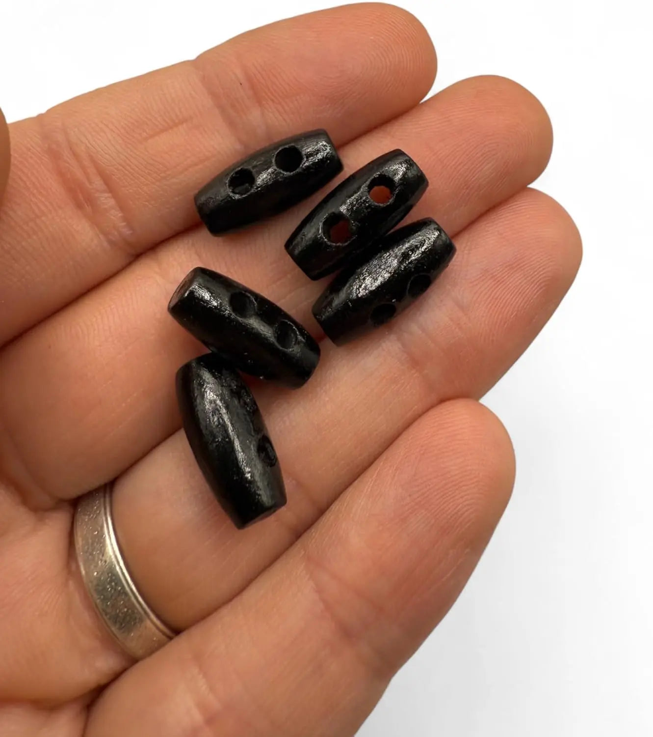 Handmade Wooden Toggle Buttons, Black, 16mm x 7mm Mini Barrel Shape, 100 Pieces, for Baby Cardigans and Crafting, Two Holes