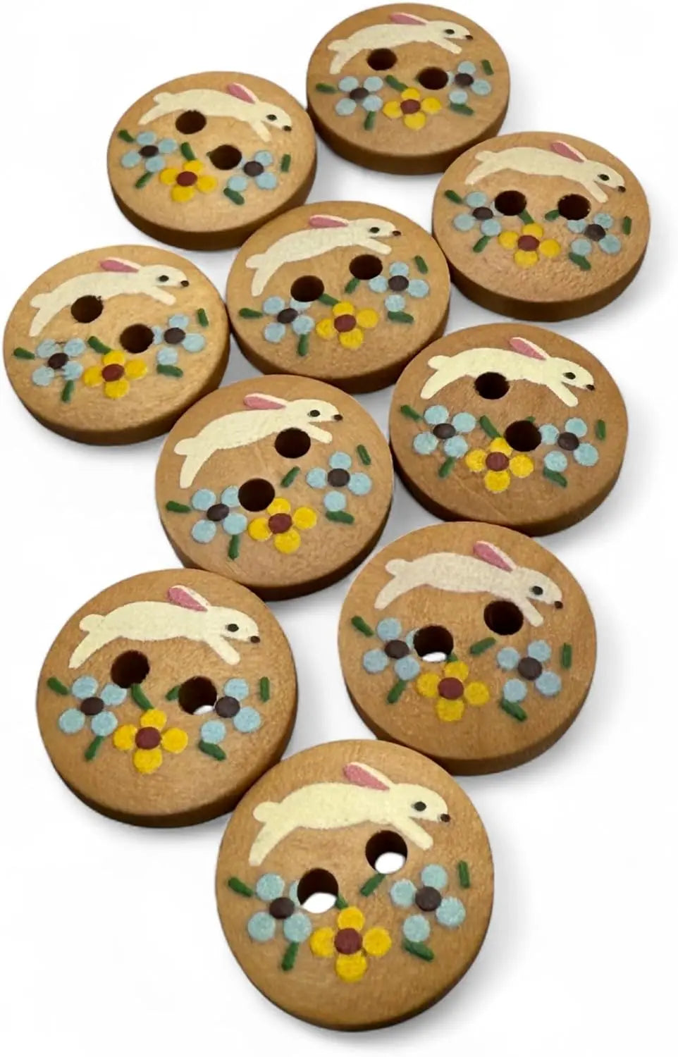 Wooden Rabbit Design Buttons, 15mm Natural Color, Children's Craft Pack, 10 Pieces