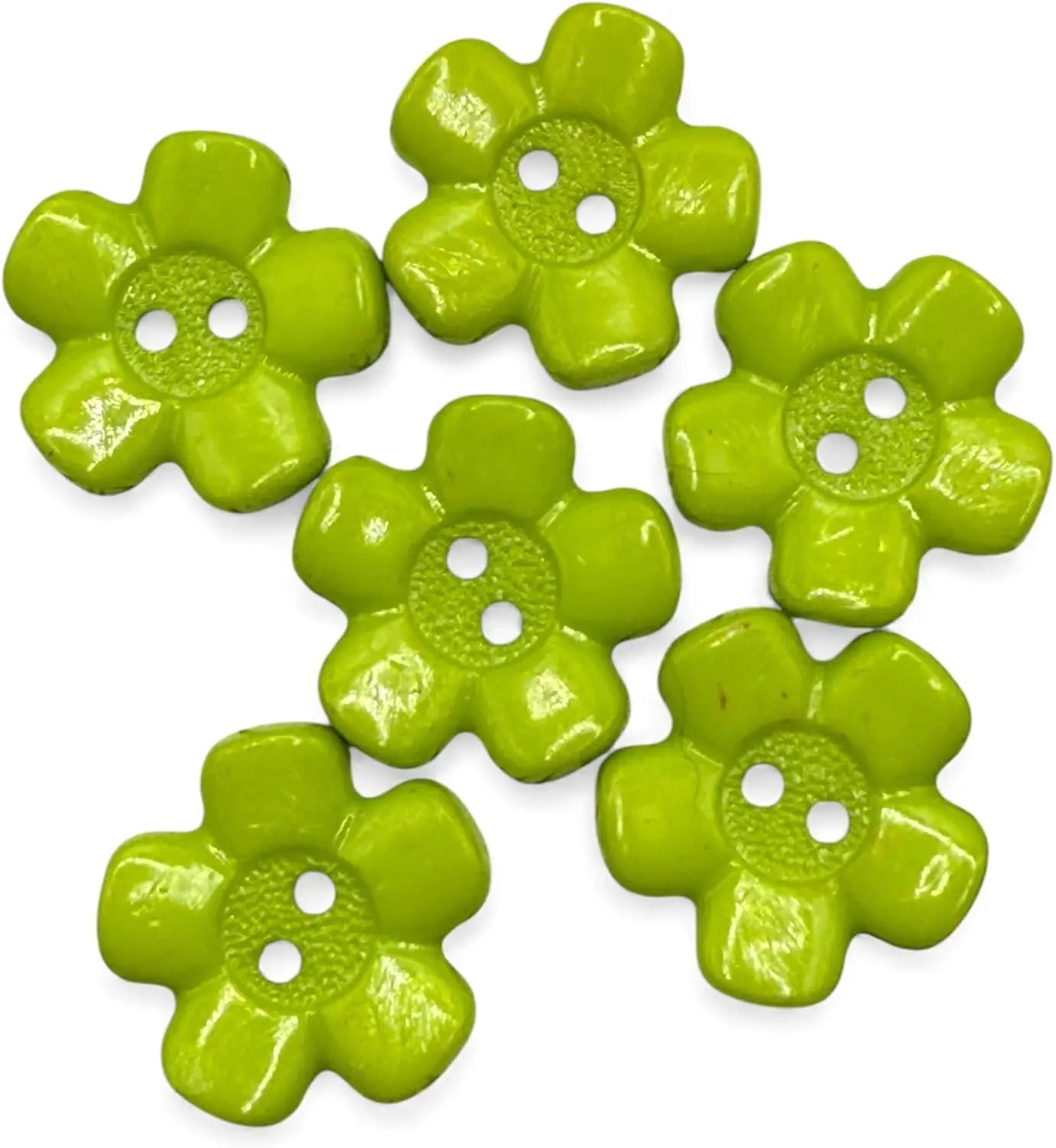 Decorative Acrylic Flower Buttons, 20mm, Green, 2-Hole Design, Pack of 10