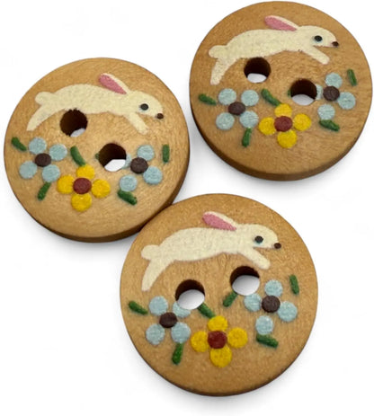 Wooden Rabbit Design Buttons, 15mm Natural Color, Children's Craft Pack, 10 Pieces