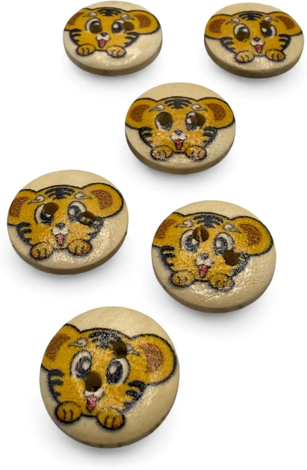Decorative Tiger Cartoon Buttons, 15mm, 2-Hole Design, Pack of 10, Children's Craft Supplies