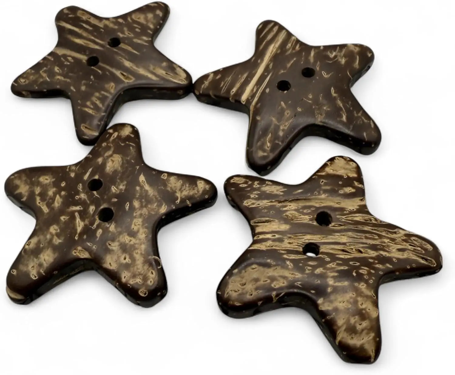 Natural Coconut Star Shaped Buttons, 35mm, 2-Hole, Pack of 6