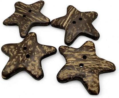 Natural Coconut Star Shaped Buttons, 35mm, 2-Hole, Pack of 6