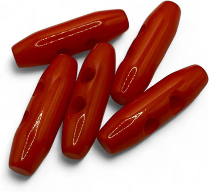 Plastic Toggle Buttons, 38mm, Pale Red, 2-Hole, Pack of 6