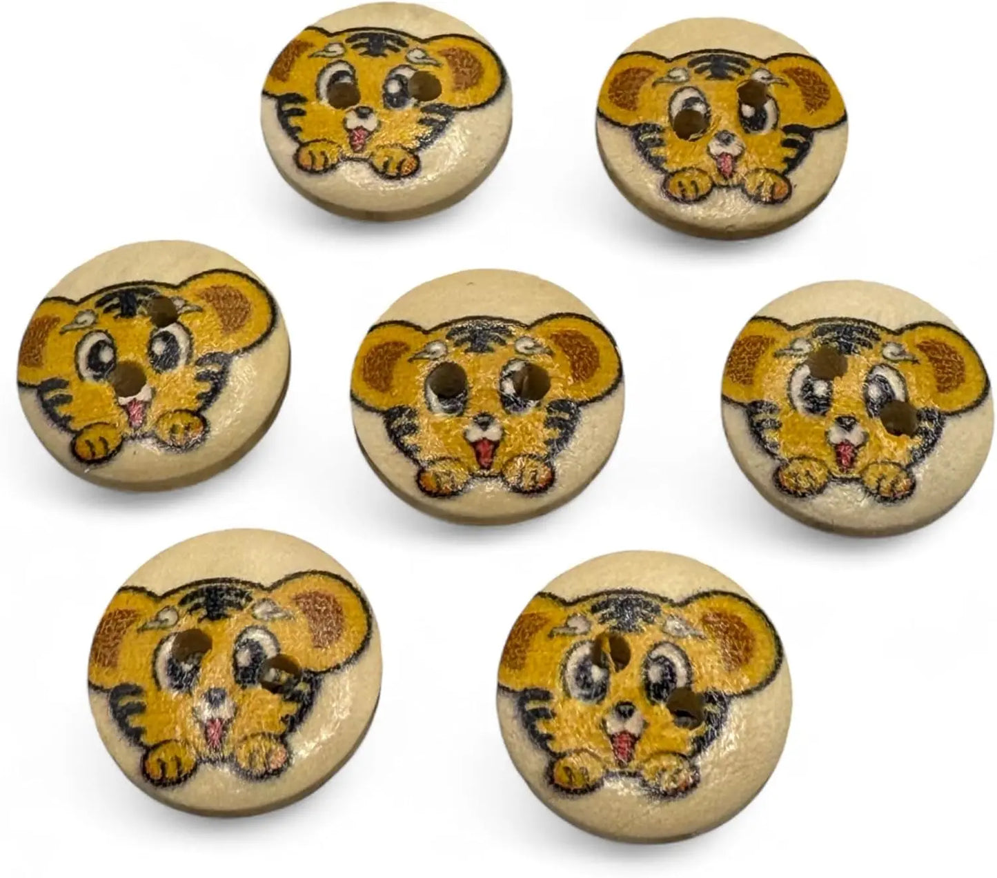 Decorative Tiger Cartoon Buttons, 15mm, 2-Hole Design, Pack of 10, Children's Craft Supplies
