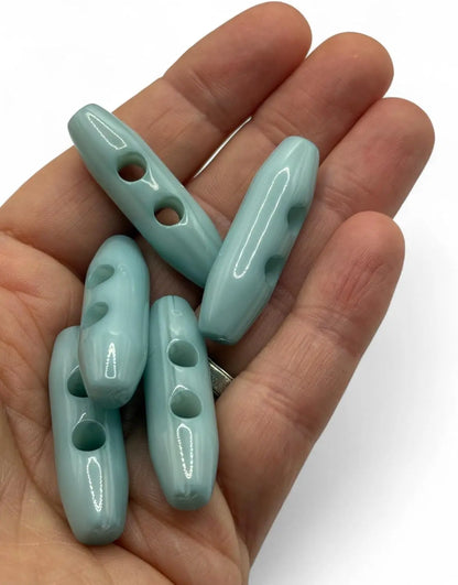 Plastic Toggle Buttons, 38mm, 2-Hole, Baby Blue, Pack of 6