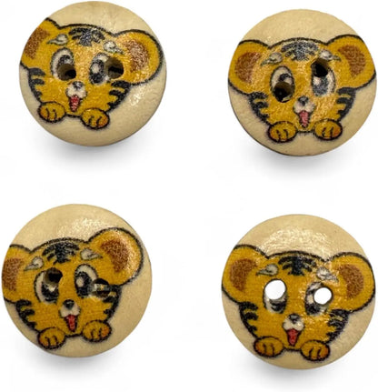 Decorative Tiger Cartoon Buttons, 15mm, 2-Hole Design, Pack of 10, Children's Craft Supplies