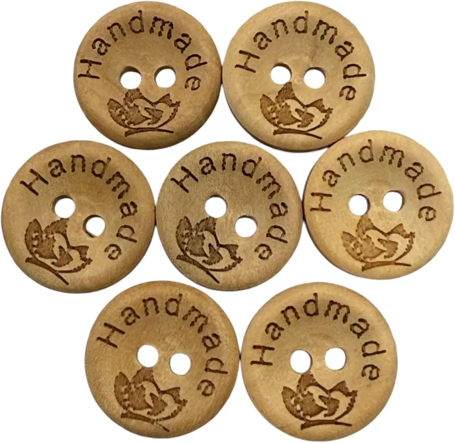Handmade Natural Wooden Buttons, 25mm Diameter, Decorative Engraved Design, 10 Pack