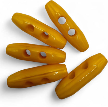 Toggle Buttons, 38mm, Orange, 2-Hole, Pack of 6