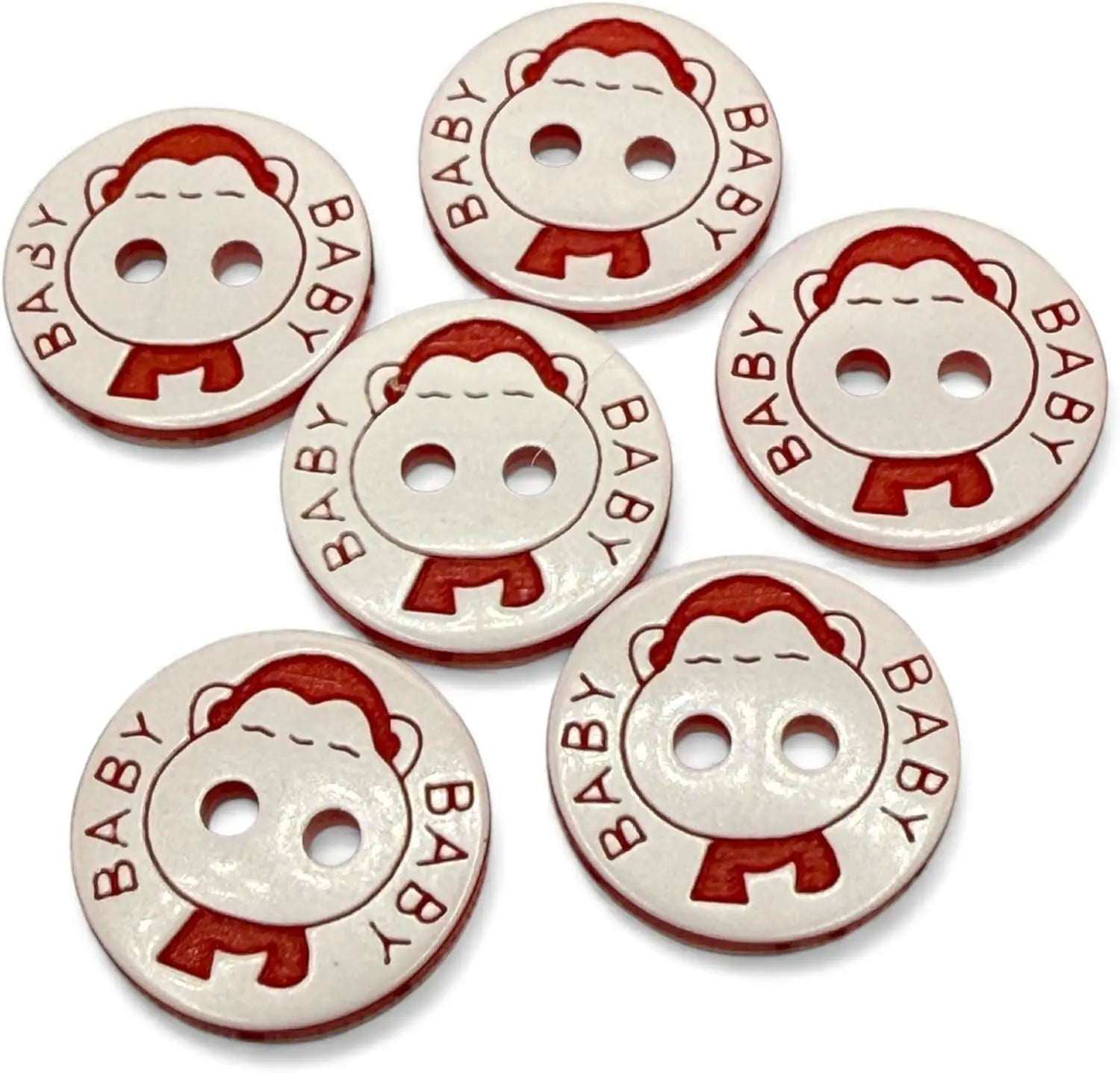 Decorative Baby Buttons, Red and White, 12.5mm, Pack of 10
