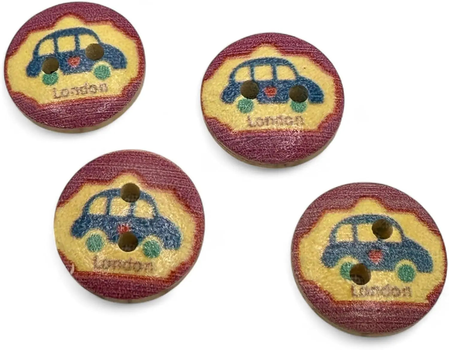 Wooden London Taxi Buttons, 15mm Natural Color, Pack of 10, Children's Theme
