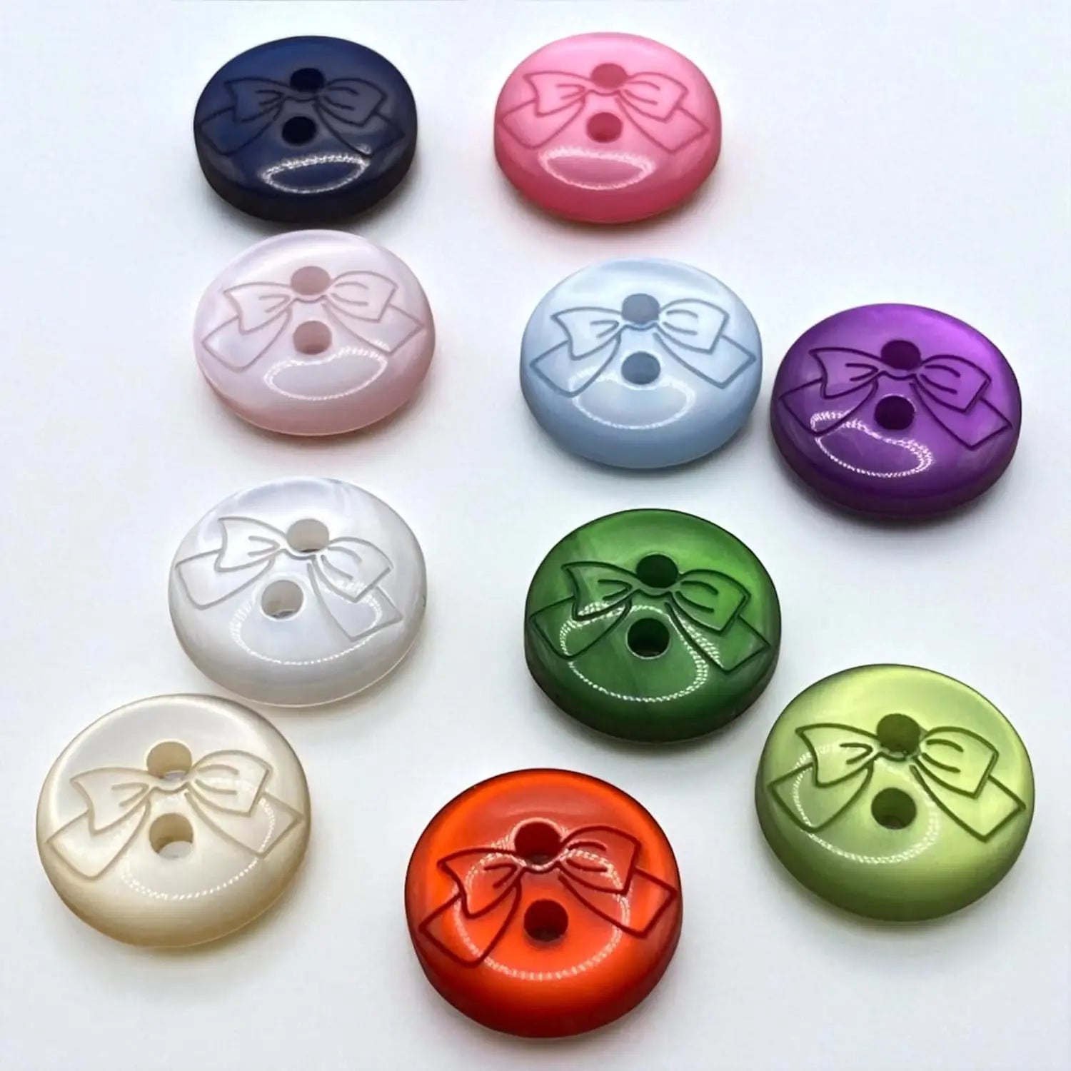 Baby Buttons with Bow Design, 11mm, 2-Hole, Pack of 12, 10 Colours Available (Baby Blue)
