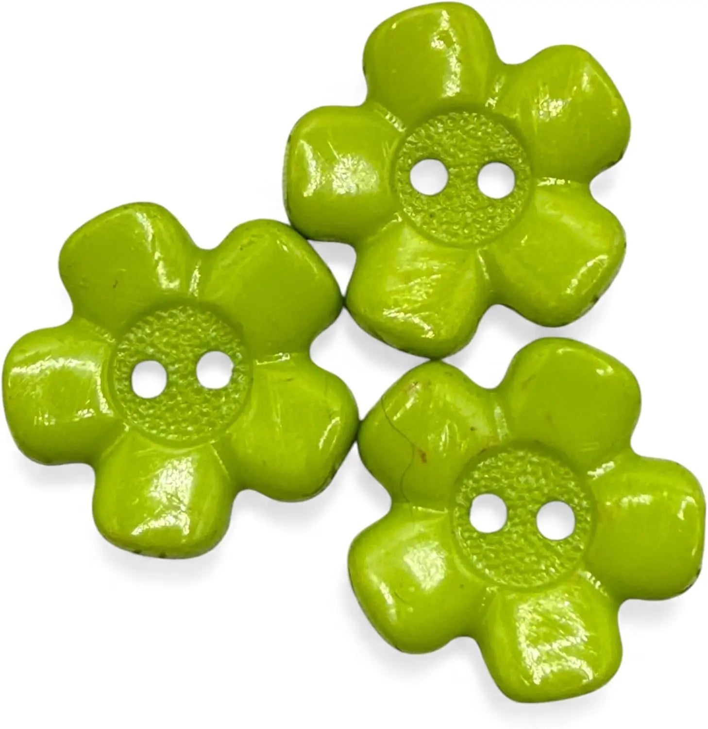 Decorative Acrylic Flower Buttons, 20mm, Green, 2-Hole Design, Pack of 10