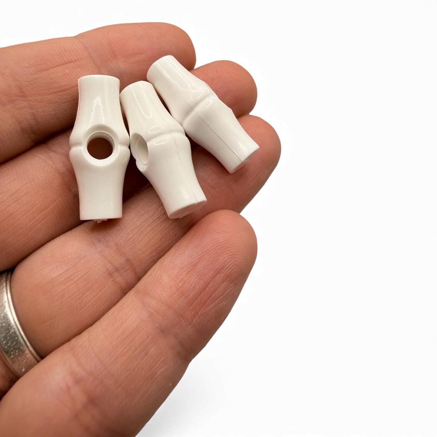 White Bamboo Shape Toggle Button, 25mm, Plastic, One Hole, Pack of 6