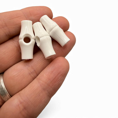 White Bamboo Shape Toggle Button, 25mm, Plastic, One Hole, Pack of 6