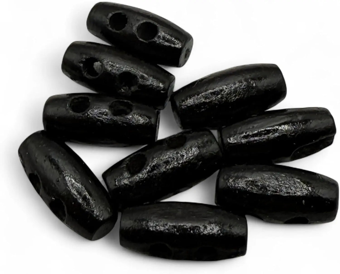 Handmade Wooden Toggle Buttons, Black, 16mm x 7mm Mini Barrel Shape, 100 Pieces, for Baby Cardigans and Crafting, Two Holes