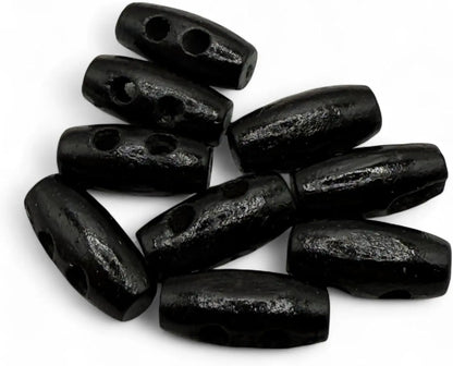 Handmade Wooden Toggle Buttons, Black, 16mm x 7mm Mini Barrel Shape, 100 Pieces, for Baby Cardigans and Crafting, Two Holes