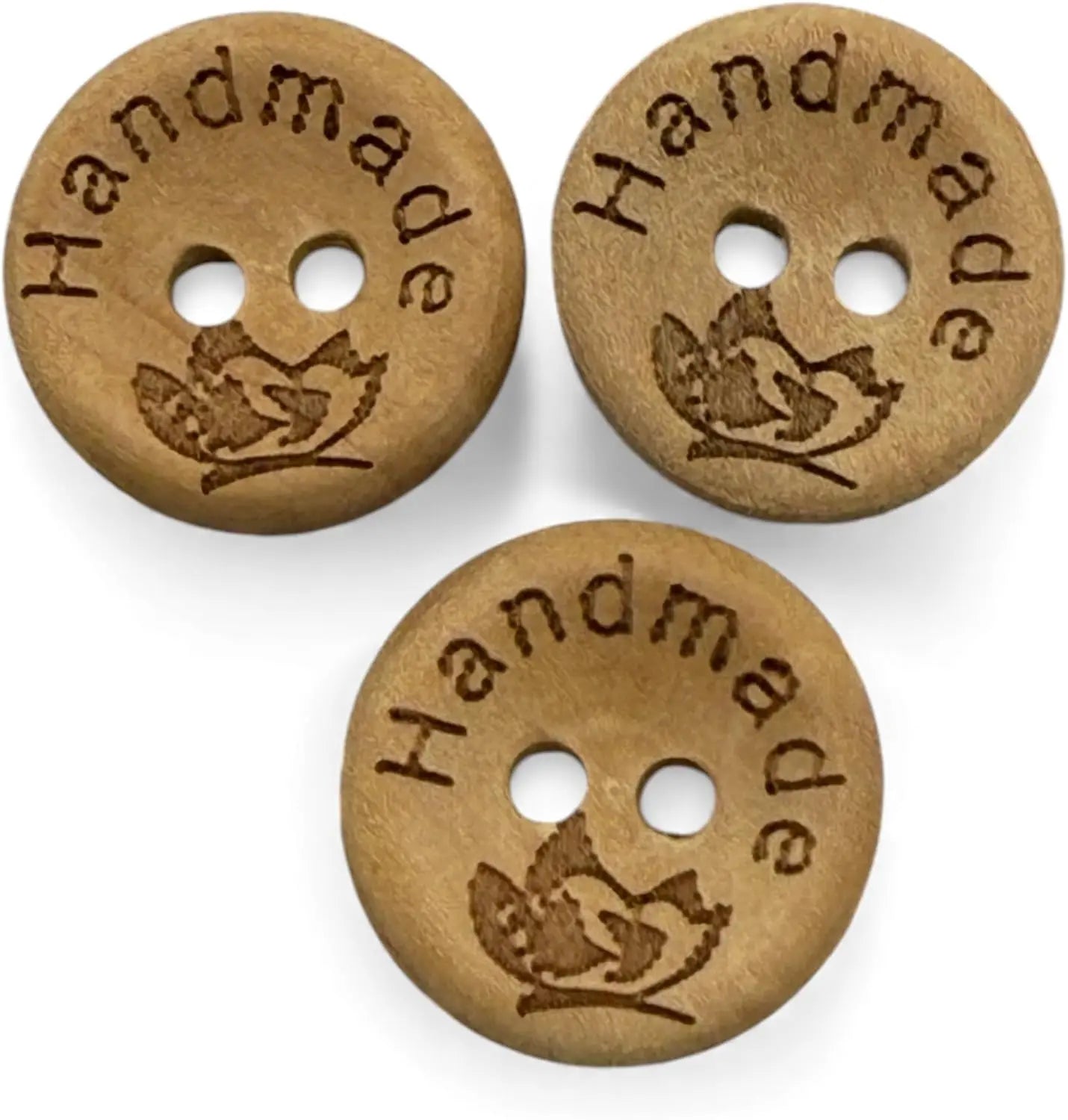 Handmade Wooden Buttons, Natural Engraved Design, 15mm Diameter, Pack of 10
