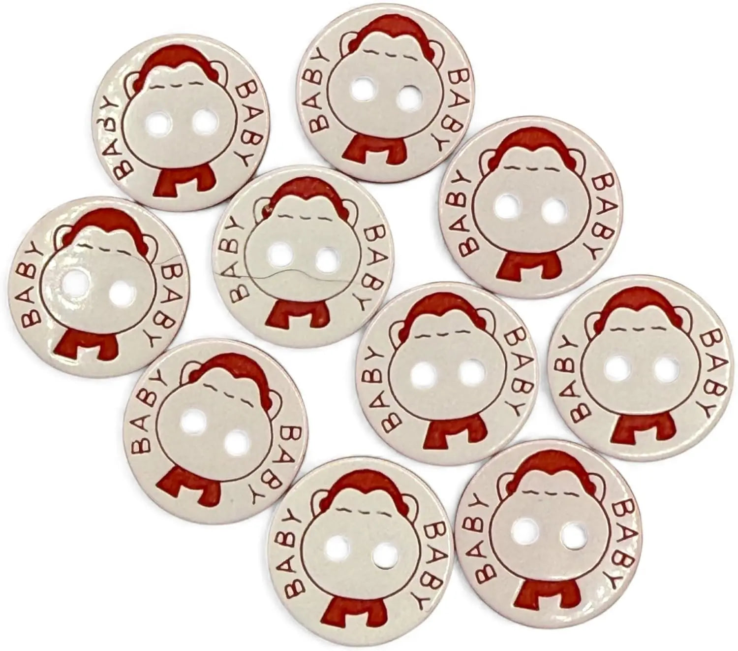 Decorative Baby Buttons, Red and White, 12.5mm, Pack of 10