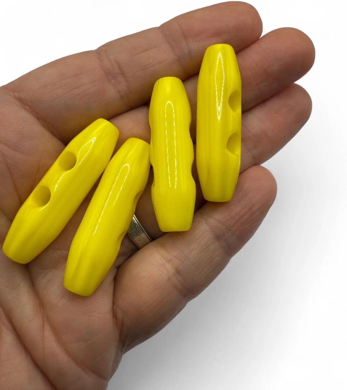 Plastic Toggle Buttons, 38mm, 2 Hole, Yellow, Pack of 6