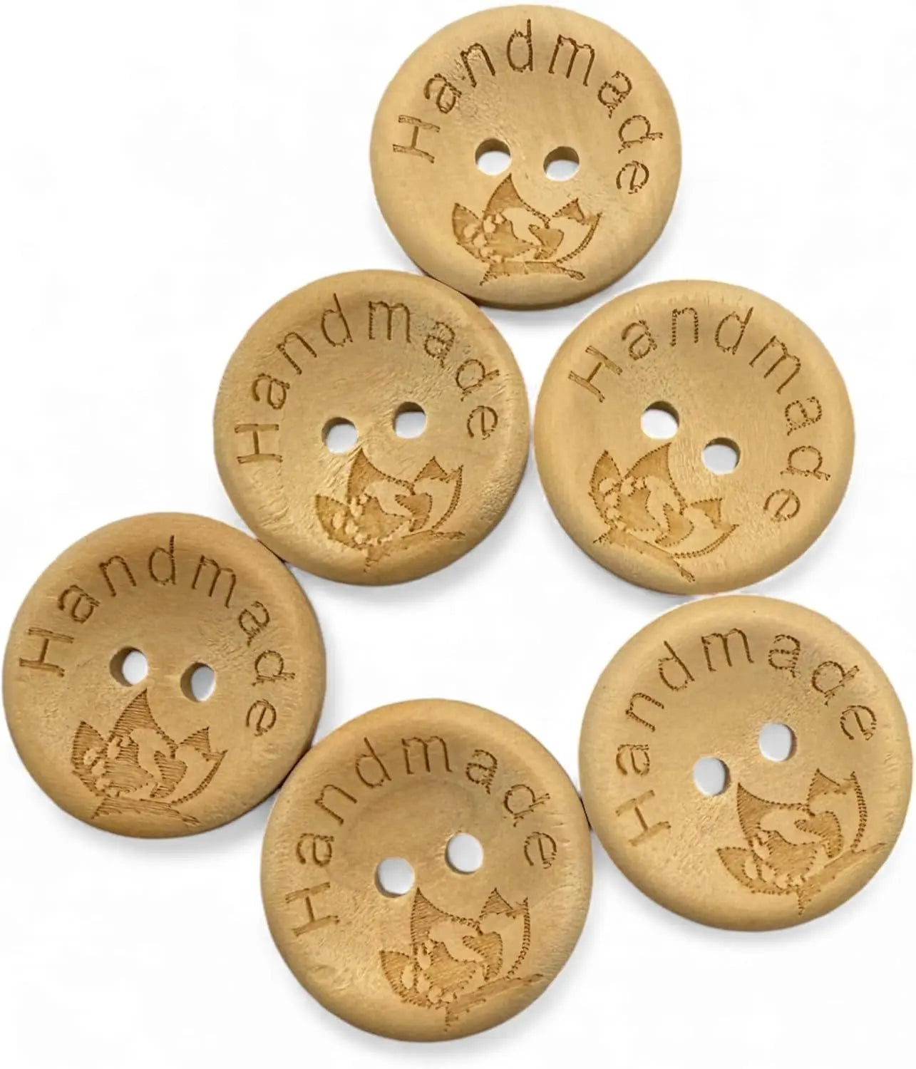 Natural Wooden Buttons, 20mm Diameter, Handmade Engraved Design, Pack of 10, Round Shape, Decorative Craft Accessories