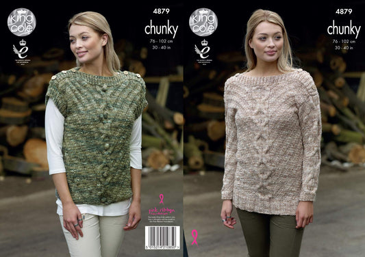King Cole Ladies Chunky Knitting Pattern Womens Cable Knit Sweater & Top (4879)