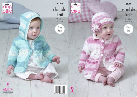 King Cole 5102 Knitting Pattern Baby Hooded and Collared Coats Hat in Cottonsoft Crush DK