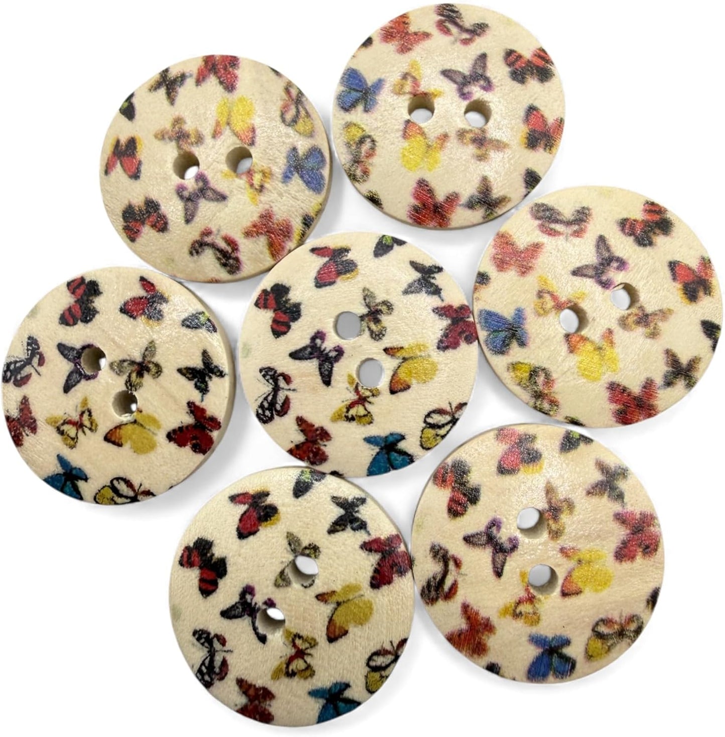 Wooden Buttons with Butterfly Pattern, 20mm, Pack of 10