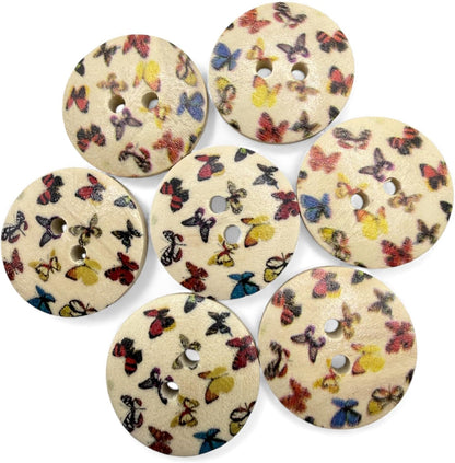 Wooden Buttons with Butterfly Pattern, 20mm, Pack of 10