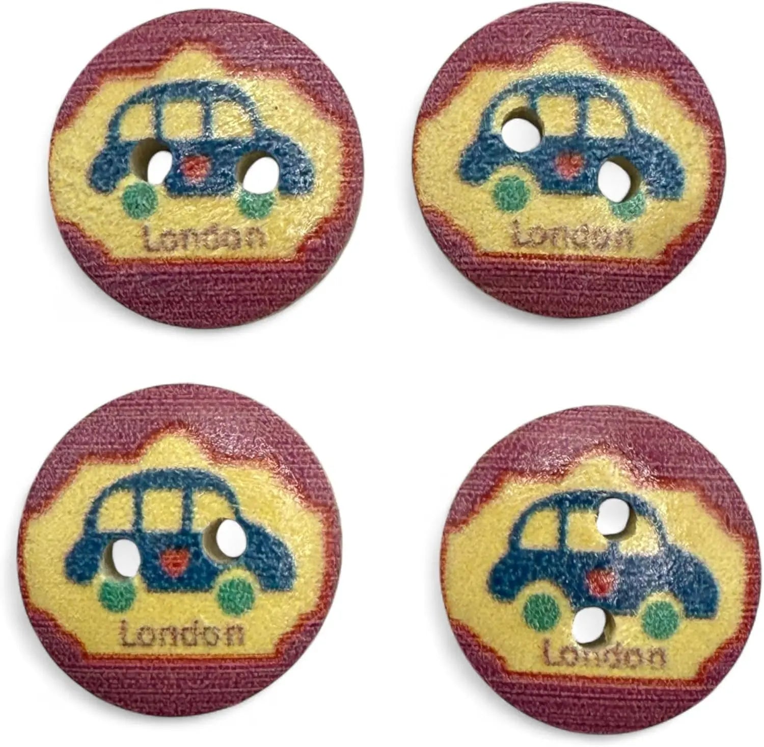 Wooden London Taxi Buttons, 15mm Natural Color, Pack of 10, Children's Theme