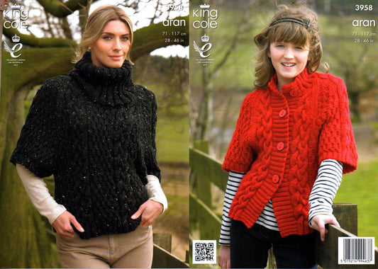 King Cole Knitting Pattern 3958: Lady/Girl’s Aran Sweater and Jacket (28 46in)