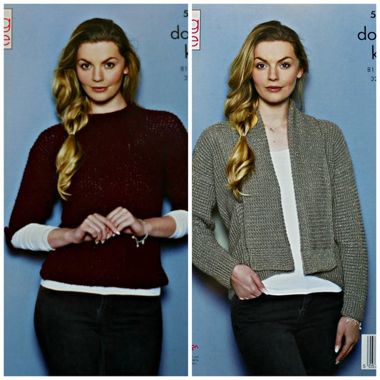 King Cole 5506 Knitting Pattern Womens Sweater and Cardigan in Glitz DK