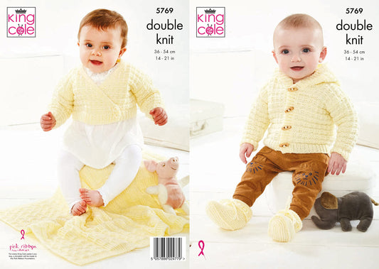 King Cole Baby DK Double Knit Knitting Pattern Cardigan Hooded Jacket Bootees & Blanket (5769)