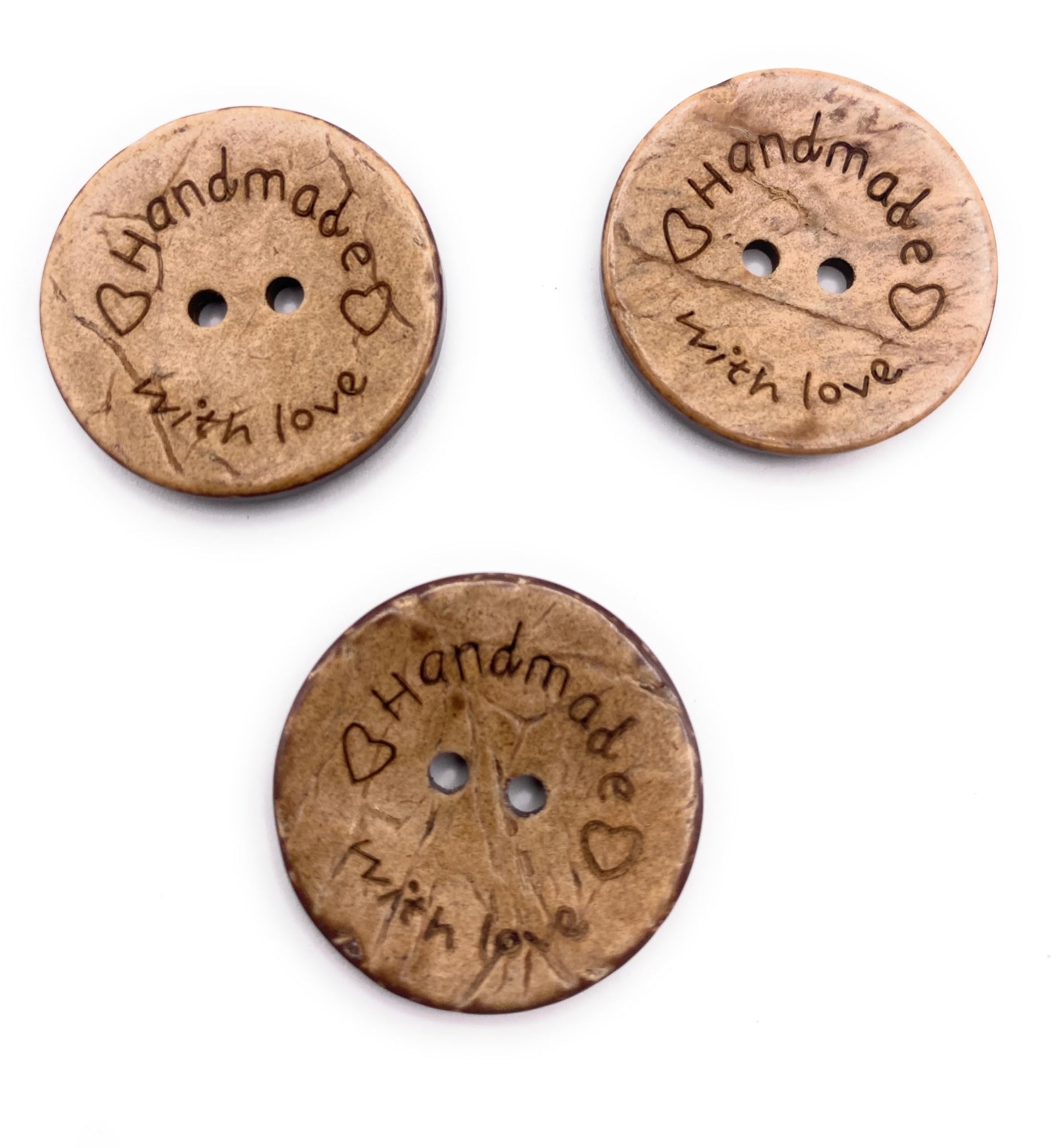 KnitForLess 10Pcs 3 Sizes Coconut Shell Buttons Handmade with Love 2 Holes Button for Clothes Sewing Jewelry Making