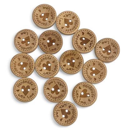 KnitForLess 20mm Handmade with Love Wooden Buttons 2 Hole Cardigan Sewing Knitting Buttons,