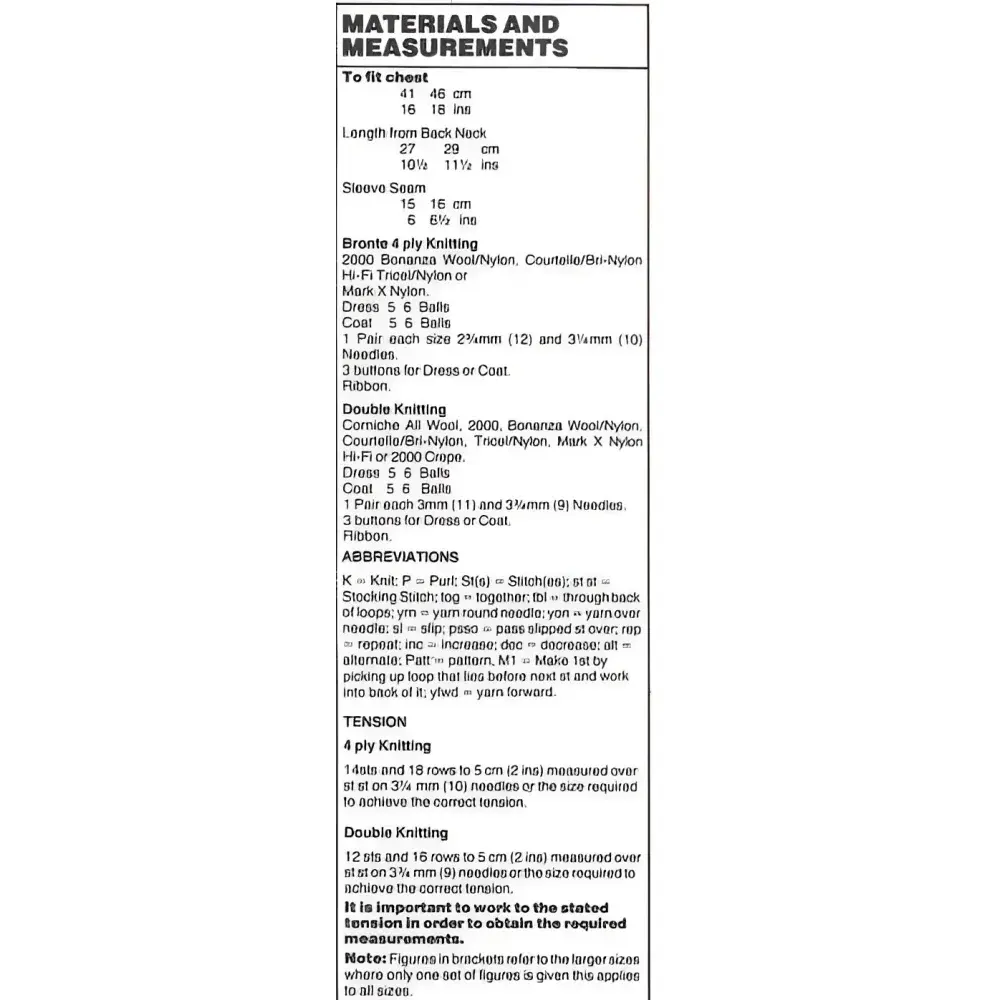 Knitting pattern instructions.