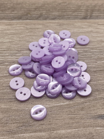 Fisheye Buttons 3 Sizes 2 Hole Baby Knitting Pack of 10 (15 Lilac 16.5mm)