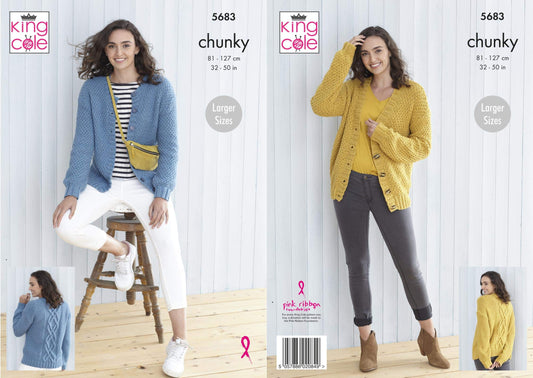 King Cole 5683 Knitting Pattern Womens Cardigans in Subtle Drifter Chunky Multicolor