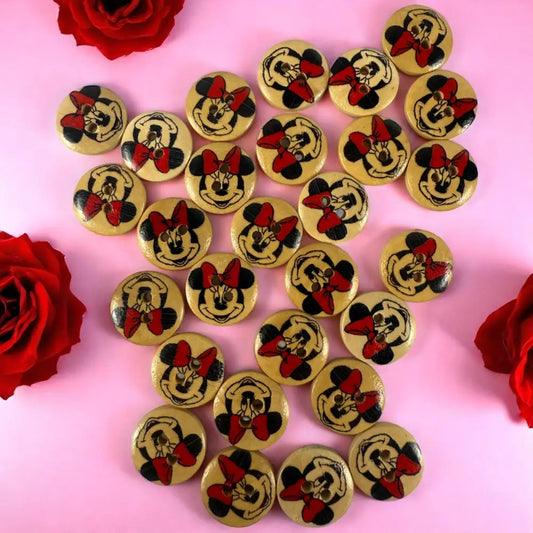Disney 15mm Minnie Mouse Wooden Sewing Buttons - 2 Hole Knitting Cardigan - Pack of 10 - Cute Craft Supplies for Kids &
