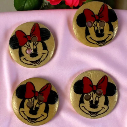 Disney 15mm Minnie Mouse Wooden Sewing Buttons - 2 Hole Knitting Cardigan - Pack of 10 - Cute Craft Supplies for Kids &