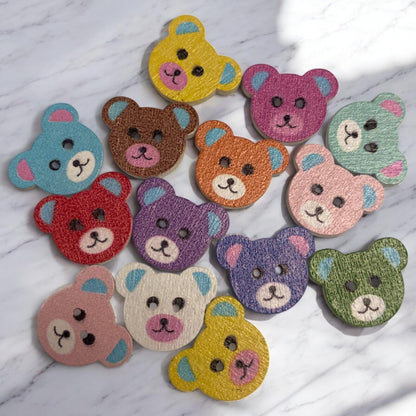 KnitForLess 10Pcs Wooden Teddy Bear Buttons Mixed Colours for Baby Childrens Cardigans Knitting Hole 18x15mm Novelty