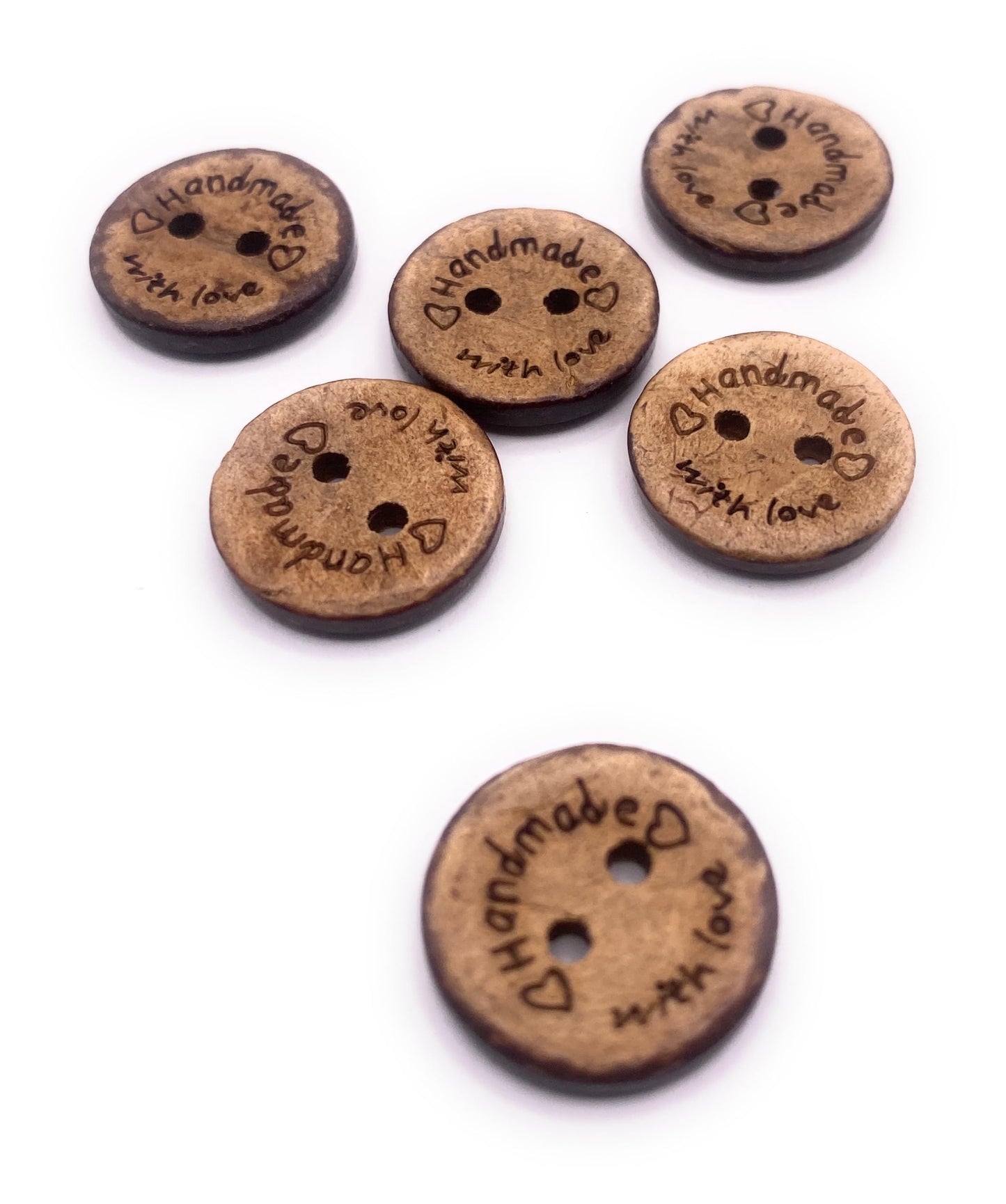 KnitForLess 10Pcs 3 Sizes Coconut Shell Buttons Handmade with Love 2 Holes Button for Clothes Sewing Jewelry Making