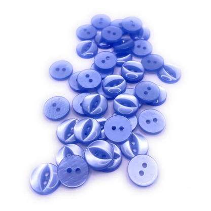 Pile of blue two-hole buttons.